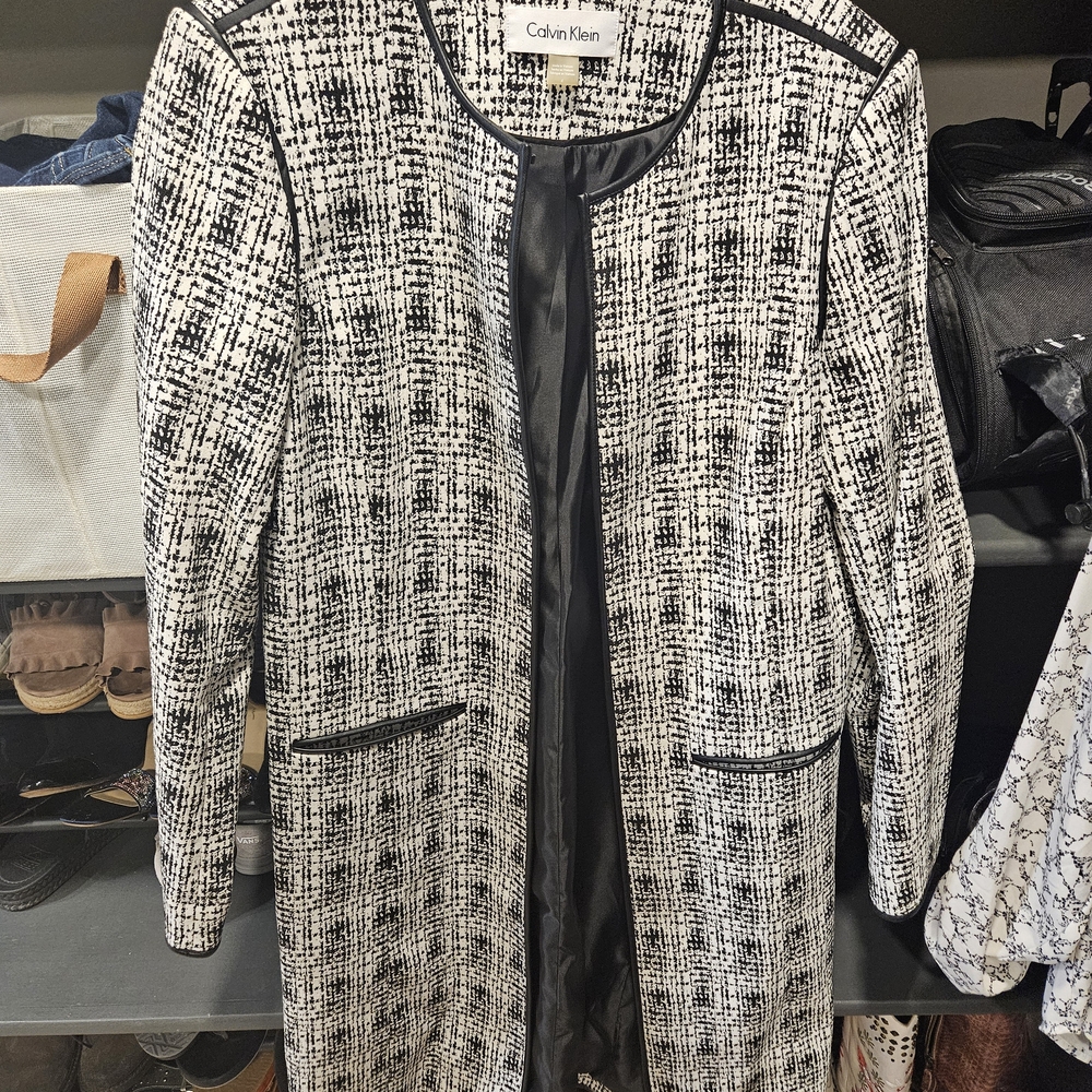 Calvin Klein Women's Black and White Tweed Coat